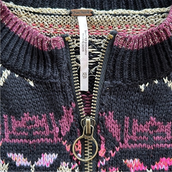 Free People | Women’s Black/Purple/Metallic Cabin Fever Swit FairIsle Sweater XS - Picture 13 of 16